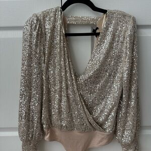 Dynamite Shimmering Sequin Bodysuit - Silver